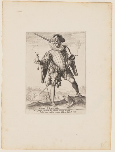 Soldat mit Arkebuse, aus Offiziere und Soldaten der Leibgarde von Kaiser Rudolf II. von Jacques de Gheyn II