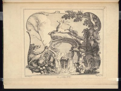 Entwurf für eine Kartusche, die eine Brücke bildet (Horizontal) von Jacques de Lajoüe