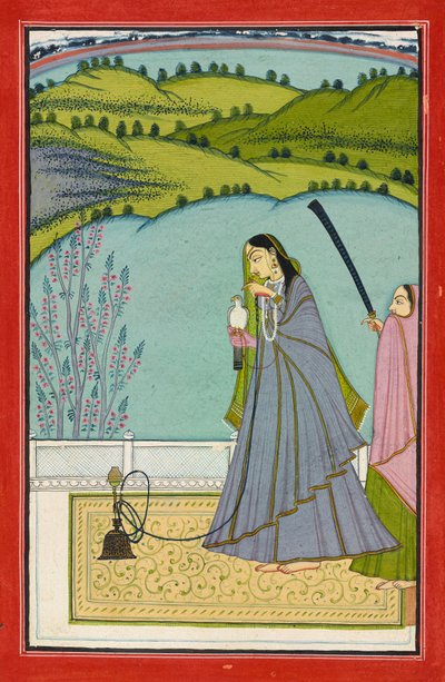 Eine Dame auf einer Terrasse mit Wasserpfeife und Falke, ca. 1760 von Jaimal Har