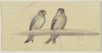 Zwei Vögel auf einer Stange von Jakob Becker