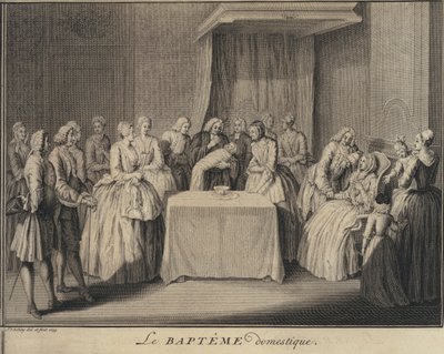 Eine häusliche Taufe (Stich) von Jakob van der Schley