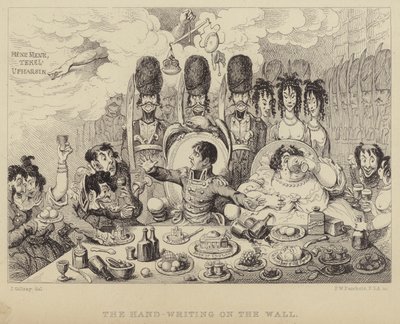 Die Schrift an der Wand: Parodie auf Belsazars Fest, Napoleon und seine Frau Josephine darstellend von James (after) Gillray