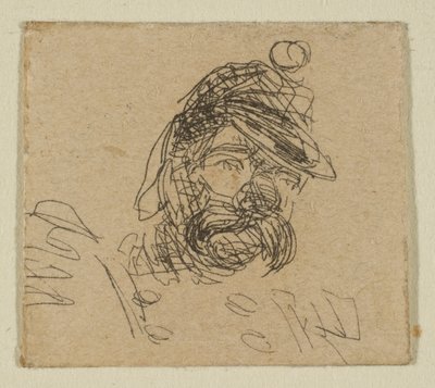 Bärtiger Mann in Soldatenmütze aus Skizzen auf der Küstenvermessungsplatte, 1854-55 von James Abbott McNeill Whistler