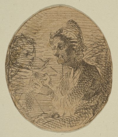Alte Frau und Kind im Oval aus Skizzen auf der Küstenvermessungsplatte, 1854-55 von James Abbott McNeill Whistler