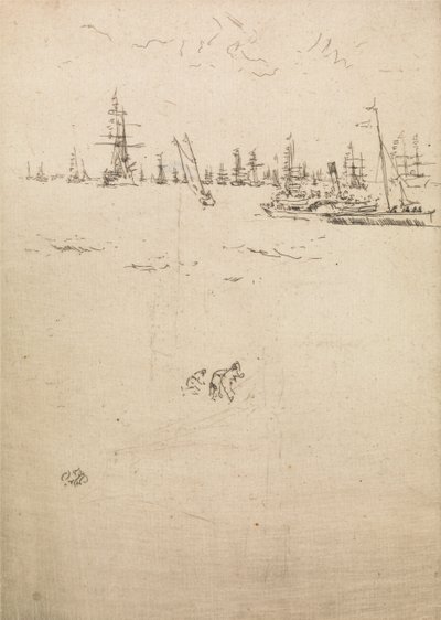 Besucherboot, aus einer Serie von zwölf Radierungen mit dem Titel Die Marineparade, 1887 von James Abbott McNeill Whistler