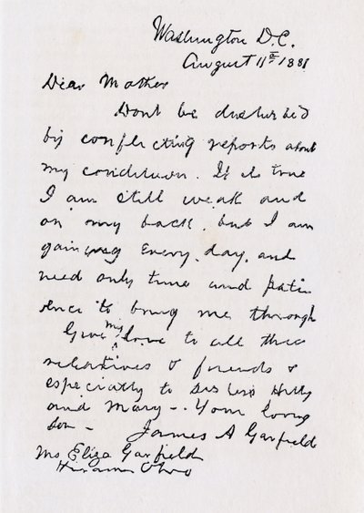 Brief von James Abram Garfield an seine Mutter, aus 