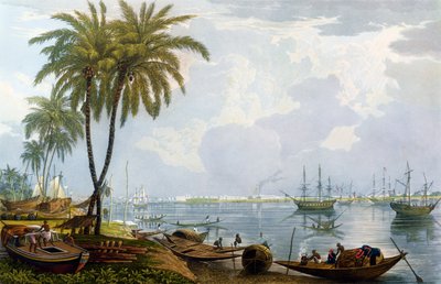 Ansicht von Kalkutta, von einem Punkt gegenüber von Kidderpore, 1837, graviert von Robert Havell dem Jüngeren von James Baillie Fraser