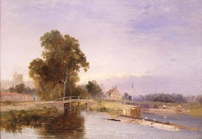 Barke an einem Schleusentor, Windsor im Hintergrund von James Baker Pyne