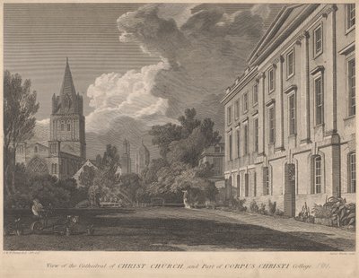 Ansicht der Kathedrale von Christ Church und Teil des Corpus Christi College von James Basire