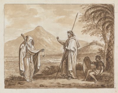 Alter Mann, Krieger und Junge in einer klassischen Landschaft von James Bruce