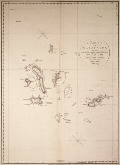 Karte der Galapagos-Inseln, vermessen im Handelsschiff 