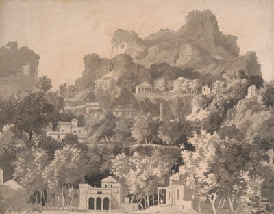 Felsige Landschaft mit klassischen Gebäuden von James Deacon