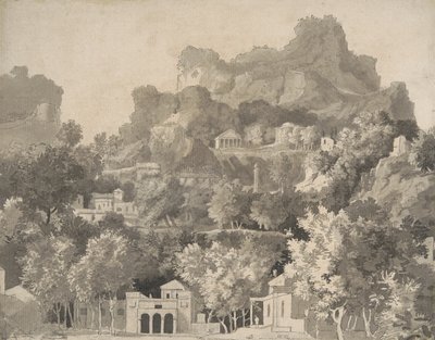 Felsige Landschaft mit klassischen Gebäuden, um 1745 von James Deacon