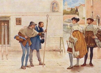 Shakespeares Der Kaufmann von Venedig: Bassanio, Lorenzo, Old Gobbo und Launcelot Gobbo von James Dromgole Linton