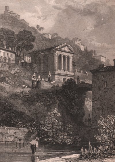 Ansicht des Tempels von Clitumnus entlang des Clitunno-Flusses von James Duffield Harding