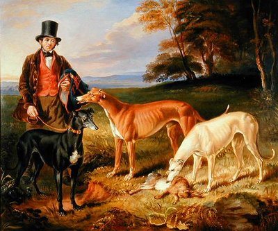 Thomas Harris, Hundewärter von Tom Llewelyn Brewer, mit Windhunden von James Flewitt Mullock
