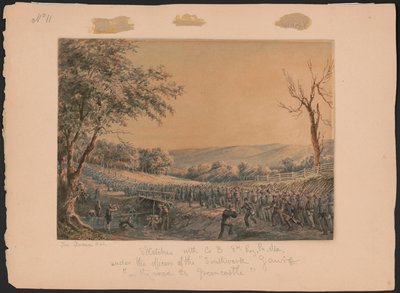 Skizzen mit Co. B, 8. Reg. Pa. Ma. unter den Offizieren der alten Southwark Garde auf dem Weg nach Greencastle von James Fuller Queen