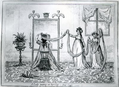 Eine Dame setzt ihren Hut auf, 1795 von James Gillray