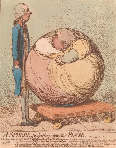 Eine Kugel, die gegen eine Ebene projiziert wird, 3. Januar 1792 von James Gillray