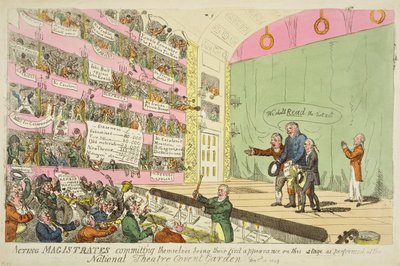 Schauspielende Magistrate, die sich verpflichten, ihr erster Auftritt im National Theatre Covent Garden von James Gillray