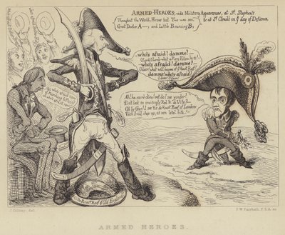 Bewaffnete Helden: Der britische Premierminister Henry Addington konfrontiert Napoleon und die Bedrohung einer französischen Invasion, 1803 von James Gillray