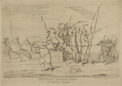 Britannias Ermordung oder Das Vergnügen der Republikaner, veröffentlicht am 10. Mai 1782 von James Gillray