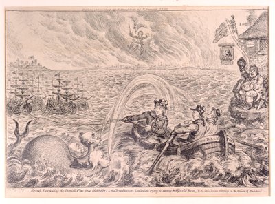 Britische Matrosen schleppen die dänische Flotte in den Hafen, 1807 von James Gillray