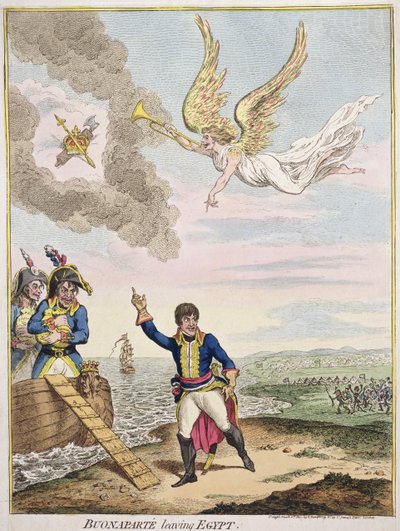 Buonaparte verlässt Ägypten, veröffentlicht von Hannah Humphrey im Jahr 1800 (handkolorierte Radierung) von James Gillray