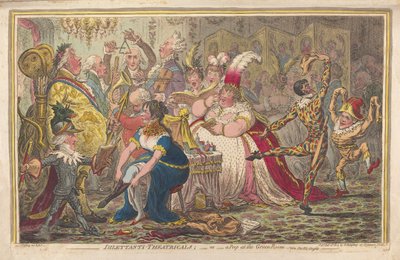 Dilettanten-Theater oder ein Blick ins Grüne Zimmer, siehe Pic-Nic-Orgien, veröffentlicht 1803 von James Gillray