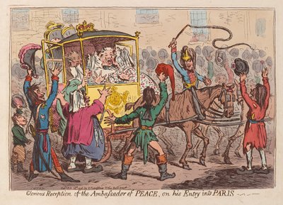 Glorreicher Empfang des Friedensbotschafters bei seinem Einzug in Paris, veröffentlicht 1796 von James Gillray