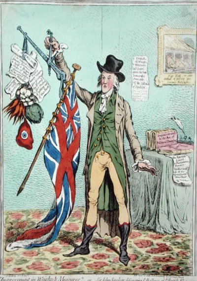 Verbesserung der Gewichte und Waagen, oder Sir John Seeclear entdeckt das Gleichgewicht der britischen Flagge von James Gillray