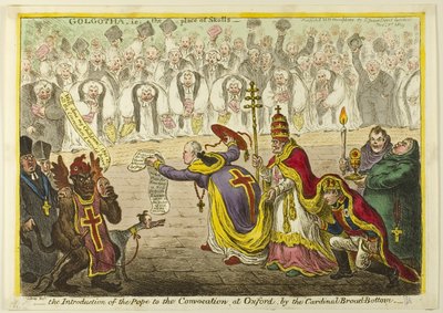 Einführung des Papstes in die Versammlung in Oxford, durch den Kardinal Broad-Bottom von James Gillray