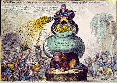 John Bull und der Sinking Fund oder Ein hübsches Schema zur Reduzierung der Steuern und Tilgung der Staatsschulden, veröffentlicht von Hannah Humphrey im Jahr 1807 von James Gillray