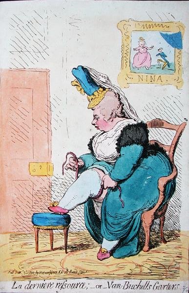 La Derniere Resource oder Van Buchells Strumpfbänder, veröffentlicht von Hannah Humphrey 1791 von James Gillray