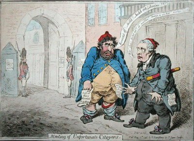 Treffen unglücklicher Bürger, veröffentlicht von Hannah Humphrey im Jahr 1798 von James Gillray