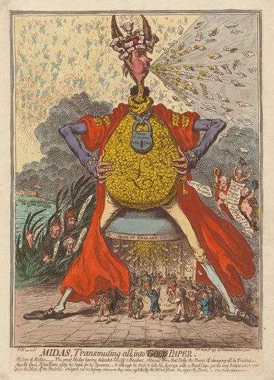 Midas, alles in Papier verwandelnd von James Gillray