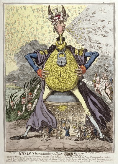 Midas verwandelt alles in Gold Papier, veröffentlicht von Hannah Humphrey 1797 von James Gillray