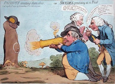 Patrioten amüsieren sich, oder Schweden üben an einem Pfosten von James Gillray