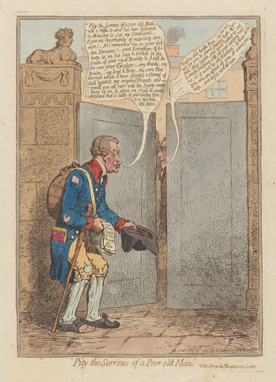 Erbarmt euch der Sorgen eines armen alten Mannes, veröffentlicht 1796 von James Gillray