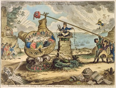 Politische Mathematiker, die die breitbodige Hemisphäre erschüttern, veröffentlicht von Hannah Humphrey, 1807 von James Gillray
