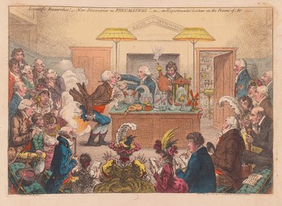 Wissenschaftliche Forschungen! Neue Entdeckungen in der Pneumatik! Oder eine experimentelle Vorlesung über die Kräfte der Luft von James Gillray