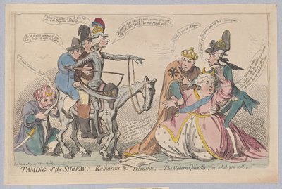 Die Zähmung der Widerspenstigen: Katherine & Petruchio; Der moderne Quixotte oder was ihr wollt, veröffentlicht 1791 von James Gillray