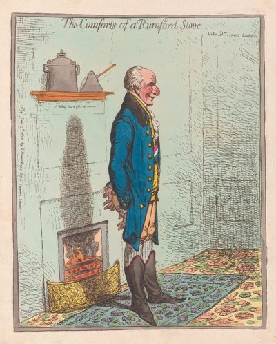 Die Annehmlichkeiten eines Rumford-Ofens, veröffentlicht 1800 (handkolorierte Gravur) von James Gillray