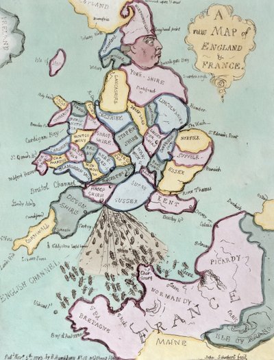 Die französische Invasion, oder John Bull bombardiert die Bum-Boote, veröffentlicht von Hannah Humphrey im Jahr 1793 von James Gillray