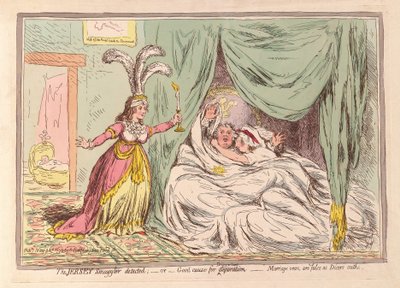 Der Jersey-Schmuggler entdeckt, oder guter Grund für die Trennung, Ehegelübde sind so falsch wie die Eide der Würfelspieler, veröffentlicht 1796 von James Gillray