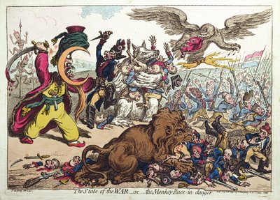 Der Kriegszustand oder Die Affenrasse in Gefahr, veröffentlicht von Hannah Humphrey 1799 von James Gillray
