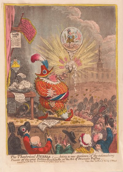 Die Theatralische Blase: ein neues Beispiel der erstaunlichen Kräfte des großen Politico-Punchinello in der Kunst des dramatischen Aufblasens von James Gillray