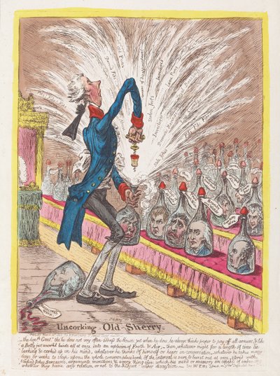 Entkorken von altem Sherry, veröffentlicht 1805 von James Gillray