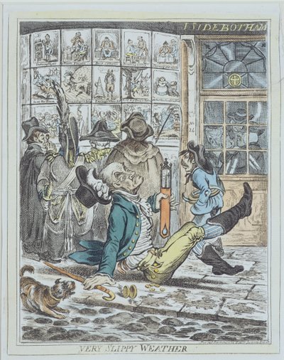 Sehr rutschiges Wetter, graviert von J. Sidebotham von James Gillray