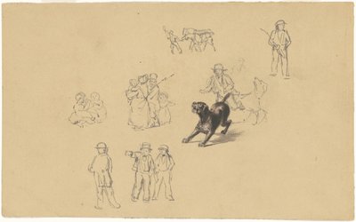 Bellen Hund und Studien für Militärausbildung, um 1841 von James Goodwin Clonney
